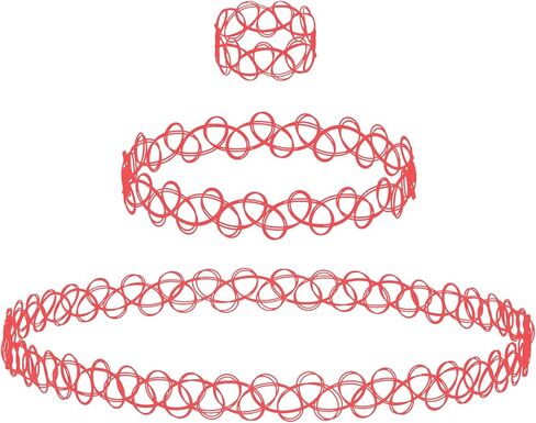 BodyJ4You Choker Henna Tattoo Necklace Bracelet Ring Set - 90s Accessories 80s Old School 2000s Jewelry - Vibrant Pink Blue Rainbow Gothic Black - One Size Women Teen Girl - Stretchy Elastic Plastic in Kuwait