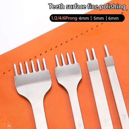 WUTA Leather Hole Punch Tool Pricking Iron Hole Punche 4mm 1/2/4/6 Prong Tooth Lacing Diamond Stitching Chisel Set for DIY Leather Craft Kits (Black) in Saudi Arabia