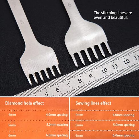 WUTA Leather Hole Punch Tool Pricking Iron Hole Punche 4mm 1/2/4/6 Prong Tooth Lacing Diamond Stitching Chisel Set for DIY Leather Craft Kits (Black) in Saudi Arabia