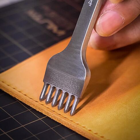 WUTA Leather Hole Punch Tool Pricking Iron Hole Punche 4mm 1/2/4/6 Prong Tooth Lacing Diamond Stitching Chisel Set for DIY Leather Craft Kits (Black) in Saudi Arabia