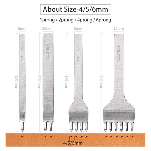 WUTA Leather Hole Punch Tool Pricking Iron Hole Punche 4mm 1/2/4/6 Prong Tooth Lacing Diamond Stitching Chisel Set for DIY Leather Craft Kits (Black) in Saudi Arabia