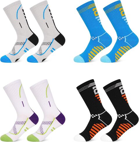 Tphon Basketball Socks for Kids Boys Cushioned Sports Running Training Sock Soccer Athletic Crew Socks for Youth 4 Pairs in Saudi Arabia