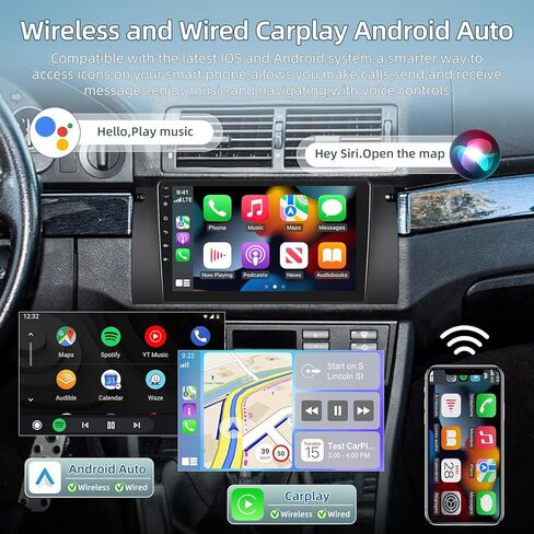 EKAT [2+64G] ستيريو سيارة Android لسيارة BMW X5 E39 E53 1998 1999-2006 - Carplay اللاسلكي وAndroid Auto - راديو بشاشة تعمل باللمس 9 بوصة مع EQ DSP، GPS، WiFi، SWC + AHD كاميرا احتياطية، ميكروفون in Saudi Arabia