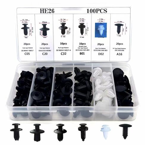 100pcs Universal Car Retainer Clips & Plastic Fasteners Kit - PP Material, Auto Push Pin Rivets Set for Mud Flaps, Door Panels, Dashboard Components with Removal Tool-100 Clips+ 5 Remover in Saudi Arabia