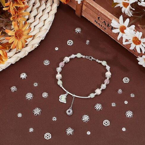 PH PandaHall 1440pcs 12 أنماط حبة قبعات، السائبة الفضة زهرة فاصل الخرز قبعات معدنية تخريمية زهرة فاصل الخرز سبيكة مجوهرات حبة نهاية كاب لسوار قلادة أقراط مجوهرات صنع اللوازم in Saudi Arabia