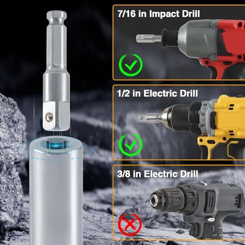 Upgraded Stainless Steel 1/2" Square Ext 7/16" Hex Impact Grade Adapter Square Socket Adapter Drill Bit Compatible with 7/16" Impact Drill 1/2" Electric Drill in Saudi Arabia