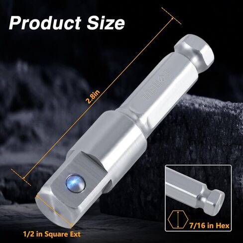 Upgraded Stainless Steel 1/2" Square Ext 7/16" Hex Impact Grade Adapter Square Socket Adapter Drill Bit Compatible with 7/16" Impact Drill 1/2" Electric Drill in Saudi Arabia