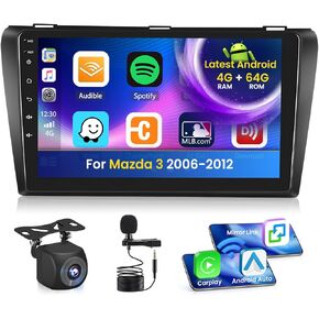 2+64G Android 13 CarPlay Car Stereo Radio for Mazda 3 2006-2012, 9'' HD Touch Screen Compatible with Android Auto, AHD Backup Camera, Mirror Link, GPS, WiFi, FM RDS in Kuwait