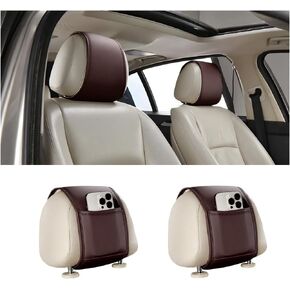 2PCS Car Headrest Cover with Pocket, Soft Leather Vehicle Head Rest Protector, Multifunctional Headrest Organizer for Storing Phone Key Wallet, Universal Automotive Accessories (Black) in Kuwait