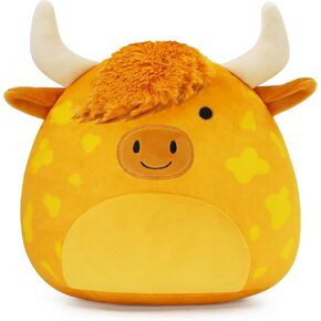 لعبة بقرة هايلاند القطيفة - وسادة قطيفة ناعمة ومحبوبة - بقرة هايلاند مرقطة مثالية للأطفال وهواة الجمع (بني فاتح) in Kuwait