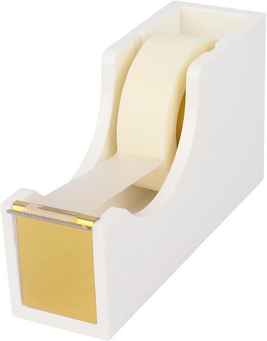 Acrylic Tape Dispenser with 1 Roll Tape, White Tape Dispenser Non-Slip Base Sleek Desktop Tape Cutter for Office & Home Acrylic Desk Accessories in Saudi Arabia