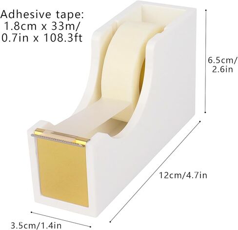 Acrylic Tape Dispenser with 1 Roll Tape, White Tape Dispenser Non-Slip Base Sleek Desktop Tape Cutter for Office & Home Acrylic Desk Accessories in Saudi Arabia