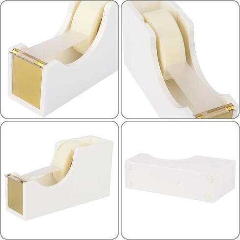Acrylic Tape Dispenser with 1 Roll Tape, White Tape Dispenser Non-Slip Base Sleek Desktop Tape Cutter for Office & Home Acrylic Desk Accessories in Saudi Arabia