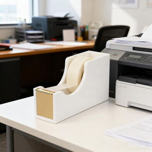 Acrylic Tape Dispenser with 1 Roll Tape, White Tape Dispenser Non-Slip Base Sleek Desktop Tape Cutter for Office & Home Acrylic Desk Accessories in Saudi Arabia