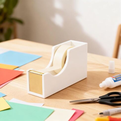 Acrylic Tape Dispenser with 1 Roll Tape, White Tape Dispenser Non-Slip Base Sleek Desktop Tape Cutter for Office & Home Acrylic Desk Accessories in Saudi Arabia