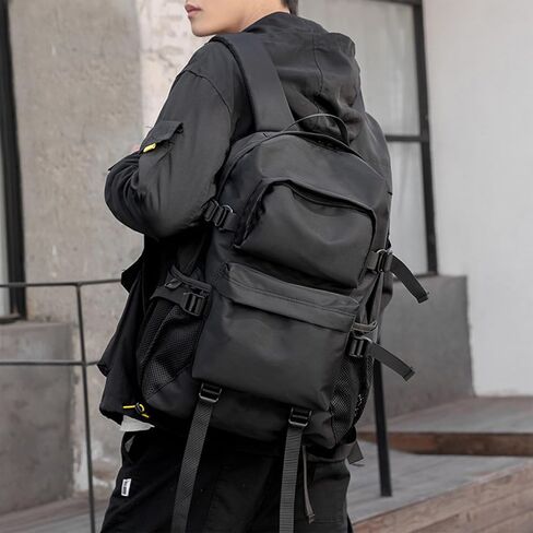 Men's Carry On Travel Backpack - 13 Inch Laptop Compartment, Large Capacity Waterproof Black Bag for Outdoor Hiking in Saudi Arabia