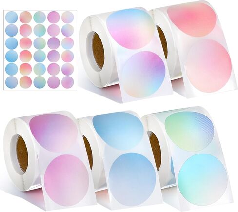 2500 Pcs 2 Inch Circle Thermal Sticker Labels, Direct Round Labels Self Adhesive Thermal Printer Stickers for DIY Logo Design, Qr Code, Thank You, Name Tag, 500 Pcs/ 1 Roll (5 Rolls, Gradient Color) in Saudi Arabia
