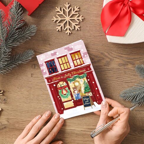 بطاقة Gooji Vintage Christmas مع مظروف - بطاقة تهنئة للعطلات من متجر الألعاب - أمنيات عيد ميلاد سعيد، تصميم احتفالي ديني، تقدير الشركات، الفرح للعالم، الأم، ابن الأخ، تشكيلة الأولاد in Saudi Arabia