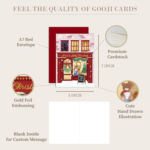بطاقة Gooji Vintage Christmas مع مظروف - بطاقة تهنئة للعطلات من متجر الألعاب - أمنيات عيد ميلاد سعيد، تصميم احتفالي ديني، تقدير الشركات، الفرح للعالم، الأم، ابن الأخ، تشكيلة الأولاد in Saudi Arabia