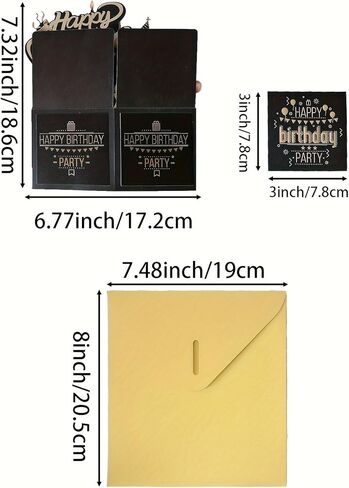 Festive 3D Pop-up Birthday Card Set: Black and Golden Design, Perfect for Him or Her - Includes 2 Cards and 1 Envelope in Saudi Arabia