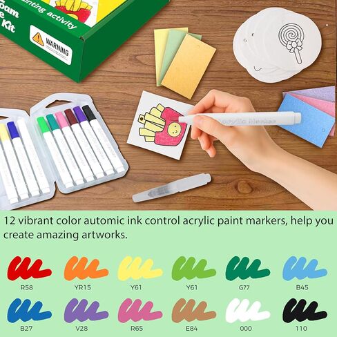 Tibibee Magic Puffy Paint, 58pcs Magic Foam Texture Painting Kit, Include 32pcs Foam Texture Paper, 12 Acrylic Markers, Magical 3D Effect Texture DIY Painting Kit for Kids Ages 3–8 in Saudi Arabia