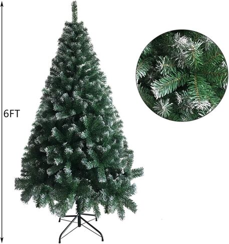 6FT Snow Flocked Pencil Christmas Tree, Slim Artificial Holiday Decoration with Metal Stand, Realistic Snowy Xmas Tree with 329 Tips Branches for Indoor and Outdoor Use, Green & White in Saudi Arabia