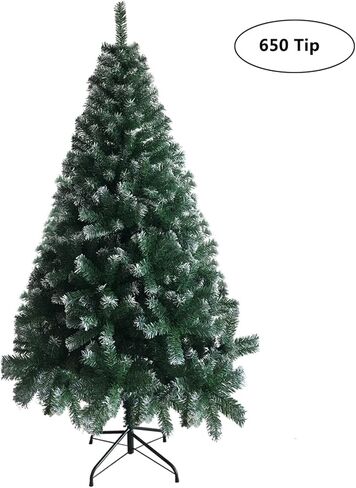 6FT Snow Flocked Pencil Christmas Tree, Slim Artificial Holiday Decoration with Metal Stand, Realistic Snowy Xmas Tree with 329 Tips Branches for Indoor and Outdoor Use, Green & White in Saudi Arabia