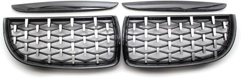 شبكة الكلى الأمامية المصنوعة من الكروم بالكامل لسيارة BMW E90 E91 3 Series 2005 2006 2007 2008 شبكات السباق باللون الأسود اللامع (أسود) in Saudi Arabia