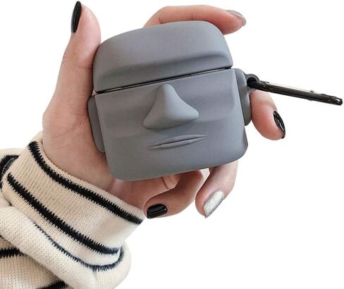 Case Compatible with AirPods 1/2, Creative Art Style Man Stone Status Shape Case, Stylish Soft Silicone Earphone Protection Skin +Hook in Saudi Arabia