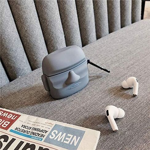 Case Compatible with AirPods 1/2, Creative Art Style Man Stone Status Shape Case, Stylish Soft Silicone Earphone Protection Skin +Hook in Saudi Arabia