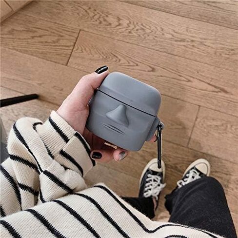 Case Compatible with AirPods 1/2, Creative Art Style Man Stone Status Shape Case, Stylish Soft Silicone Earphone Protection Skin +Hook in Saudi Arabia