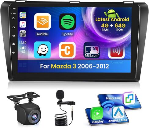 2+64G Android 13 CarPlay Car Stereo Radio for Mazda 3 2006-2012, 9'' HD Touch Screen Compatible with Android Auto, AHD Backup Camera, Mirror Link, GPS, WiFi, FM RDS in Kuwait