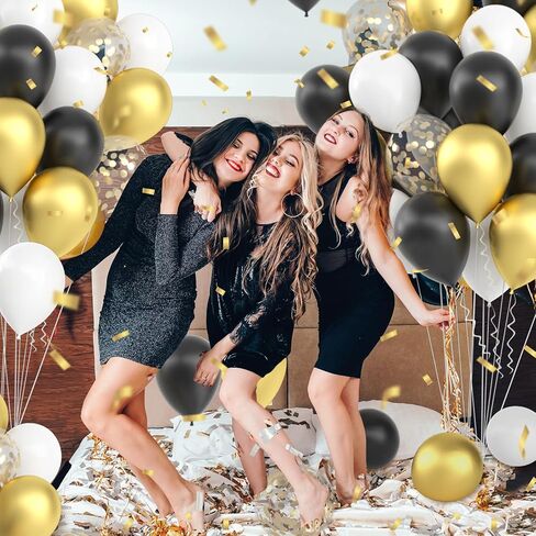 بالونات الذهب الأسود - بالونات قصاصات ورقية من الذهب المعدني مقاس 30.48 سم باللون الأسود والأبيض، بالونات ليلة رأس السنة الجديدة لتزيين حفلات أعياد الميلاد وحفلات الزفاف والتخرج والذكرى السنوية للسنوات الجديدة in Kuwait