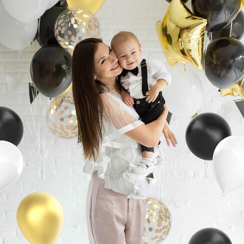 بالونات الذهب الأسود - بالونات قصاصات ورقية من الذهب المعدني مقاس 30.48 سم باللون الأسود والأبيض، بالونات ليلة رأس السنة الجديدة لتزيين حفلات أعياد الميلاد وحفلات الزفاف والتخرج والذكرى السنوية للسنوات الجديدة in Kuwait