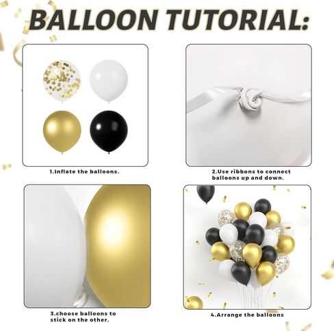 بالونات الذهب الأسود - بالونات قصاصات ورقية من الذهب المعدني مقاس 30.48 سم باللون الأسود والأبيض، بالونات ليلة رأس السنة الجديدة لتزيين حفلات أعياد الميلاد وحفلات الزفاف والتخرج والذكرى السنوية للسنوات الجديدة in Kuwait