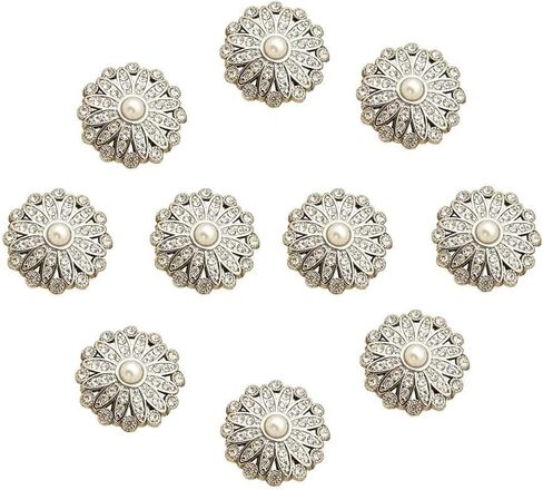 Pearl Clothing Buttons Handmade Sewing Accessories Needlework Sewing Button DIY Shiny Rhinestone(silver-10pcs-23MM) in Saudi Arabia