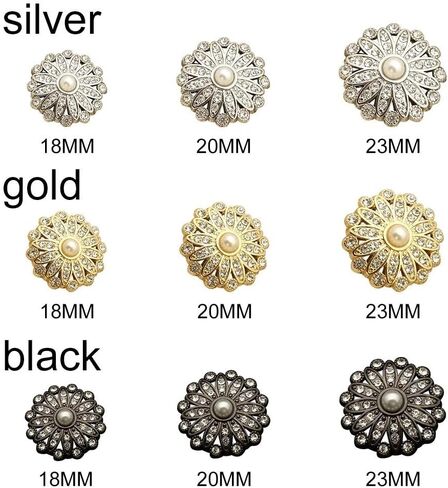 Pearl Clothing Buttons Handmade Sewing Accessories Needlework Sewing Button DIY Shiny Rhinestone(silver-10pcs-23MM) in Saudi Arabia