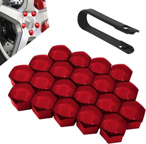 20 قطعة من غطاء صواميل العجلة، أغطية صواميل سداسية مقاومة للصدأ والغبار مع أداة إزالة، ملحقات خارجية بلاستيكية سميكة للسيارات، عالمية لمعظم السيارات والشاحنات وسيارات الدفع الرباعي (أحمر # 19 مم) in Kuwait