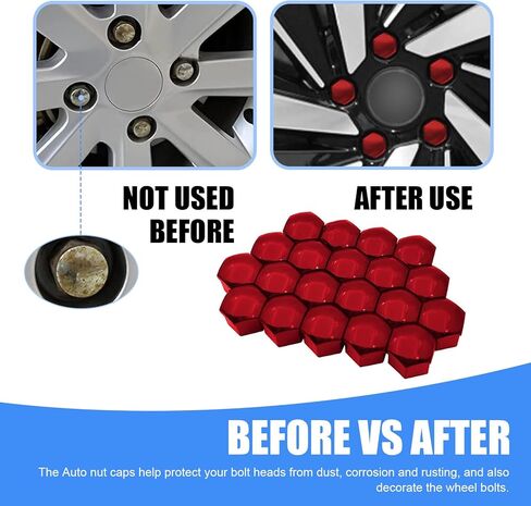20 قطعة من غطاء صواميل العجلة، أغطية صواميل سداسية مقاومة للصدأ والغبار مع أداة إزالة، ملحقات خارجية بلاستيكية سميكة للسيارات، عالمية لمعظم السيارات والشاحنات وسيارات الدفع الرباعي (أحمر # 19 مم) in Kuwait