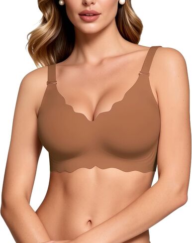 Wireless Seamless Bras for Women No Underwire Wavy V Neck Soft Support Full Coverage Comfortable Bra in Kuwait