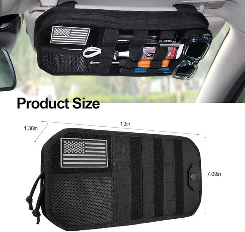 Car Sun Visor Organizer with Multi Pockets, Double Zipper Storage Pouch for Vehicles/SUVs/Trucks, Elastic Bands, Glasses Clip & Card Pocket, Keeps Driving Essentials Neat and Easily Accessible in Saudi Arabia