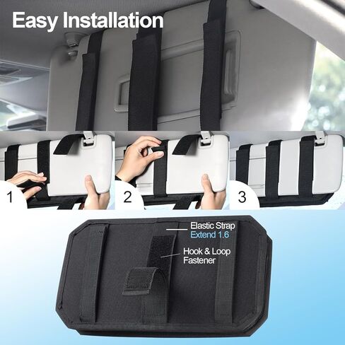 Car Sun Visor Organizer with Multi Pockets, Double Zipper Storage Pouch for Vehicles/SUVs/Trucks, Elastic Bands, Glasses Clip & Card Pocket, Keeps Driving Essentials Neat and Easily Accessible in Saudi Arabia