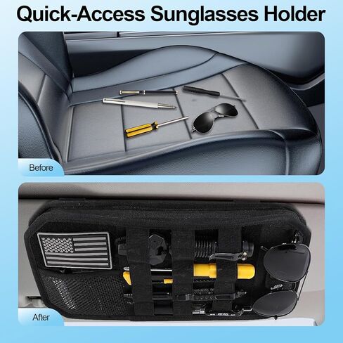 Car Sun Visor Organizer with Multi Pockets, Double Zipper Storage Pouch for Vehicles/SUVs/Trucks, Elastic Bands, Glasses Clip & Card Pocket, Keeps Driving Essentials Neat and Easily Accessible in Saudi Arabia
