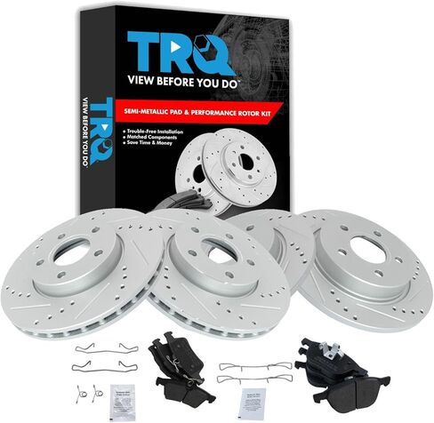TRQ Front and Rear Brake Pad and Rotor Set Semi Metallic Coated Drilled Slotted Compatible with 2012-2018 Ford Focus in Saudi Arabia