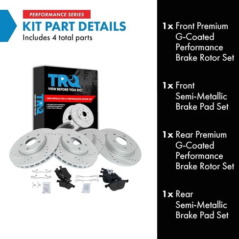 TRQ Front and Rear Brake Pad and Rotor Set Semi Metallic Coated Drilled Slotted Compatible with 2012-2018 Ford Focus in Saudi Arabia
