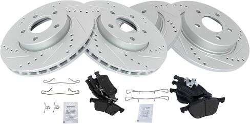 TRQ Front and Rear Brake Pad and Rotor Set Semi Metallic Coated Drilled Slotted Compatible with 2012-2018 Ford Focus in Saudi Arabia