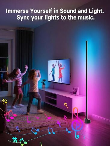 مصباح أرضي قائم من GIPOYENT، مصباح LED RGB مع مزامنة الموسيقى، تطبيق ذكي وإضاءة محيطة للتحكم عن بعد مع مزامنة الموسيقى، مصباح LED مع 16 مليون لون لغرفة النوم وغرفة الألعاب في غرفة المعيشة in Saudi Arabia