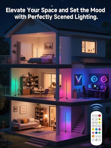 مصباح أرضي قائم من GIPOYENT، مصباح LED RGB مع مزامنة الموسيقى، تطبيق ذكي وإضاءة محيطة للتحكم عن بعد مع مزامنة الموسيقى، مصباح LED مع 16 مليون لون لغرفة النوم وغرفة الألعاب في غرفة المعيشة in Saudi Arabia