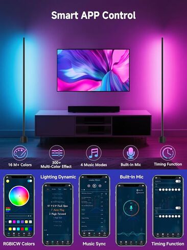 مصباح أرضي قائم من GIPOYENT، مصباح LED RGB مع مزامنة الموسيقى، تطبيق ذكي وإضاءة محيطة للتحكم عن بعد مع مزامنة الموسيقى، مصباح LED مع 16 مليون لون لغرفة النوم وغرفة الألعاب في غرفة المعيشة in Saudi Arabia