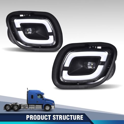 PIT66 LED Fog Lights Lamp Pair Compatible with Freightliner Cascadia 2008-2017 LH+RH Side Clear lens Black Housing in Saudi Arabia